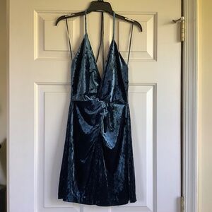 Zara Velvet Strappy V Neck Mini Dress Blue / Teal SZ XS